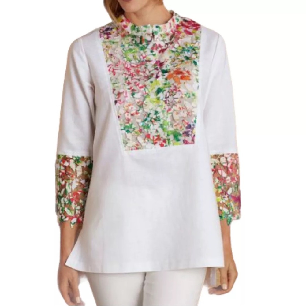 Soft Surroundings‎ Linen Top Lace Floral Garden Sz S Crochet